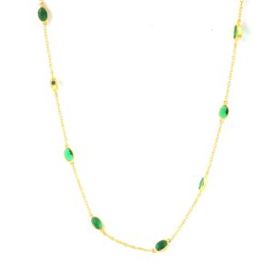 Natural Emerald 14k Yellow Gold Bezel Chain Station Necklace For Women