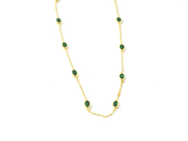 Natural Emerald 14k Yellow Gold Bezel Chain Station Necklace For Women - Image 8