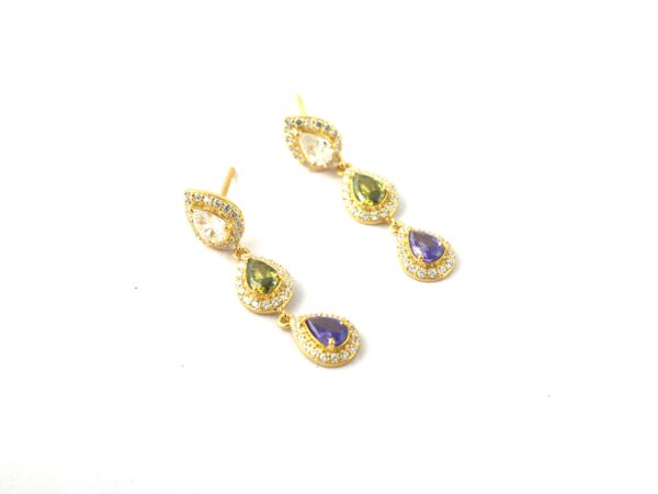 Multi Gemstone 14k Yellow Gold Dangle Drop Earrings - Amethyst Peridot and White Topaz With Diamond Earrings - Image 6