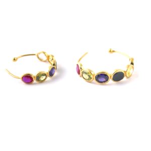 Natural Multi Gemstone 18k Yellow Gold Hoop Earrings For Women Gift