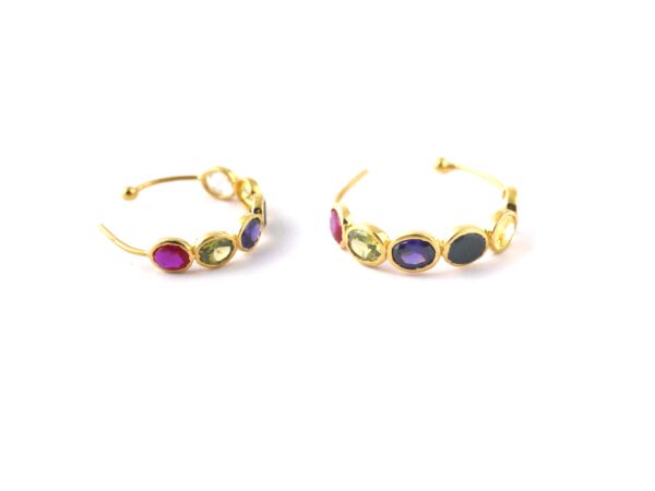 Natural Multi Gemstone 18k Yellow Gold Hoop Earrings For Women Gift