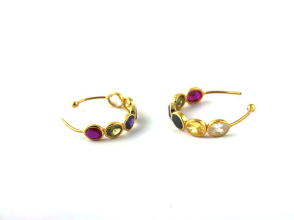 Natural Multi Gemstone 18k Yellow Gold Hoop Earrings For Women Gift - Image 4
