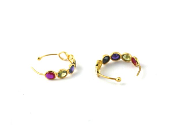 Natural Multi Gemstone 18k Yellow Gold Hoop Earrings For Women Gift - Image 2