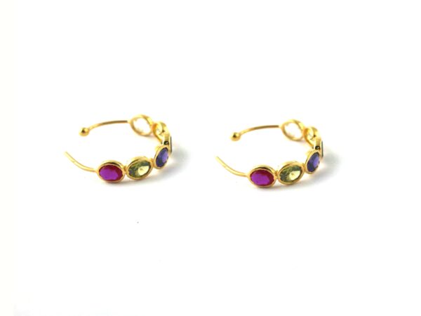 Natural Multi Gemstone 18k Yellow Gold Hoop Earrings For Women Gift - Image 3