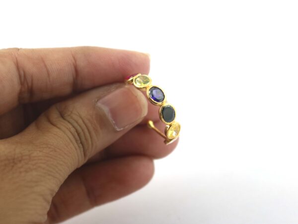 Natural Multi Gemstone 18k Yellow Gold Hoop Earrings For Women Gift - Image 6