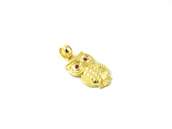 Natural Ruby Owl 14k Yellow Gold Pendant - Handmade July Birthstone Pendant Necklace - Image 6