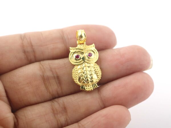 Natural Ruby Owl 14k Yellow Gold Pendant - Handmade July Birthstone Pendant Necklace - Image 5