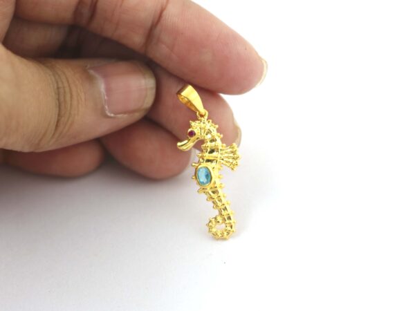 Natural Blue Topaz Seahorse Pendant Necklace - Handmade Gemstone Pendant - Gift For Girlfriend - Image 9