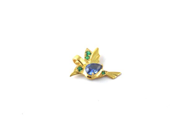 14k Yellow Gold Humming Bird Blue Sapphire with Emerald Pendant - Pendant With Chain Gift For Her - Image 7
