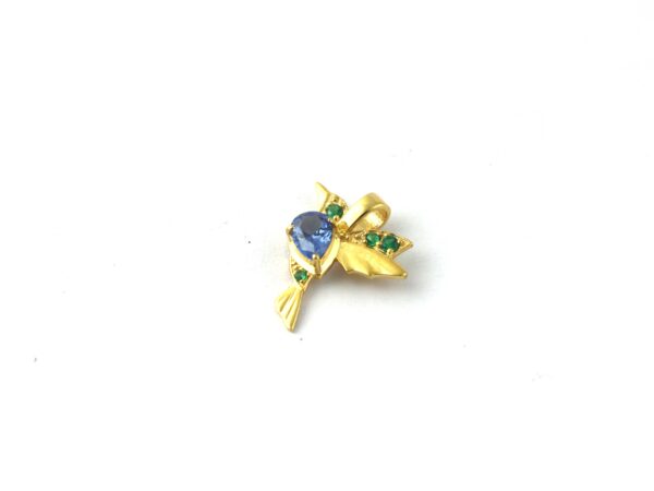 14k Yellow Gold Humming Bird Blue Sapphire with Emerald Pendant - Pendant With Chain Gift For Her - Image 6