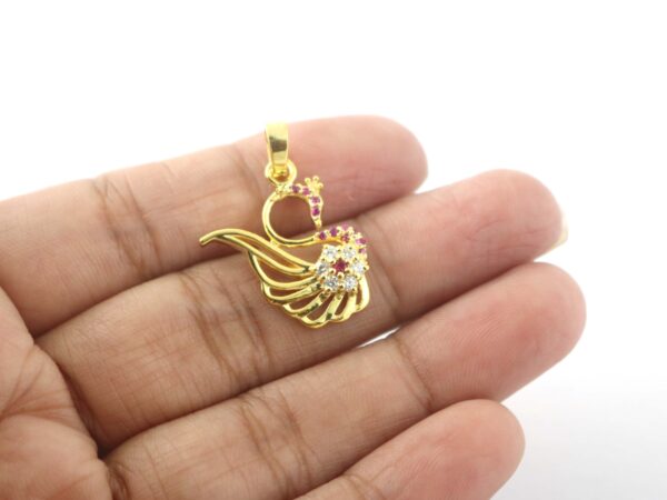 Natural Ruby Peacock 14k Yellow Gold Pendant - Handmade July Birthstone Pendant Necklace - Image 5