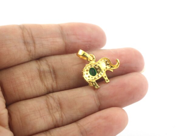 Natural Emerald with Diamond Elephant Pendant Necklace Gift For Women - Image 11