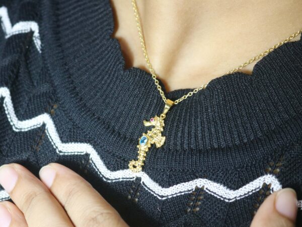 Natural Blue Topaz Seahorse Pendant Necklace - Handmade Gemstone Pendant - Gift For Girlfriend - Image 4
