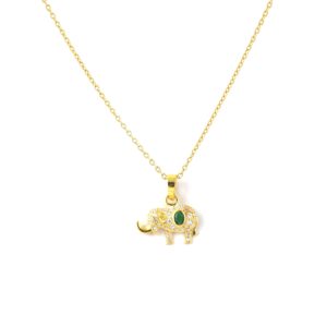 Natural Emerald with Diamond Elephant Pendant Necklace Gift For Women