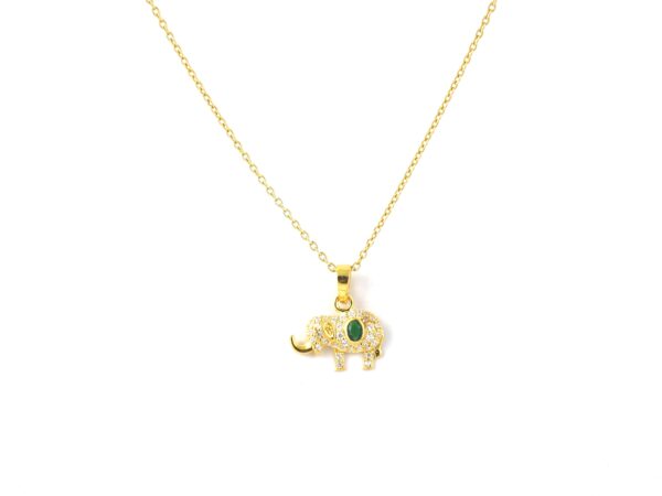 Natural Emerald with Diamond Elephant Pendant Necklace Gift For Women