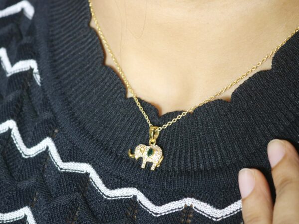 Natural Emerald with Diamond Elephant Pendant Necklace Gift For Women - Image 4