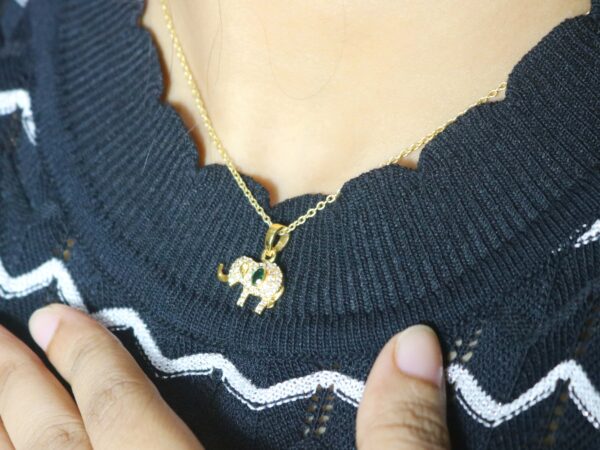 Natural Emerald with Diamond Elephant Pendant Necklace Gift For Women - Image 3