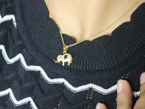 Natural Emerald with Diamond Elephant Pendant Necklace Gift For Women - Image 2