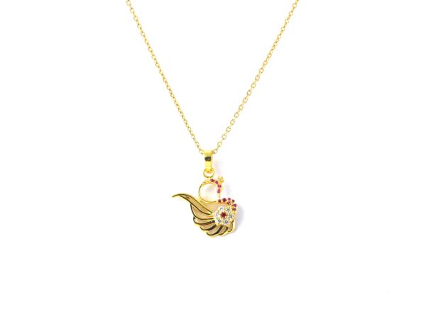 Natural Ruby Peacock 14k Yellow Gold Pendant - Handmade July Birthstone Pendant Necklace - Image 3