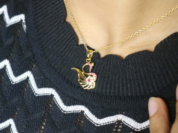 Natural Ruby Peacock 14k Yellow Gold Pendant - Handmade July Birthstone Pendant Necklace - Image 10