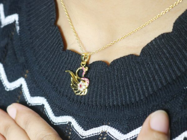 Natural Ruby Peacock 14k Yellow Gold Pendant - Handmade July Birthstone Pendant Necklace - Image 2