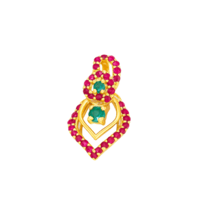 Natural Ruby with Emerald 14k Yellow Gold Pendant - Handmade July Birthstone Pendant Necklace