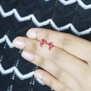 Natural Ruby Gemstone 14k Yellow Gold Marquise Gemstone Stud Earrings For Women