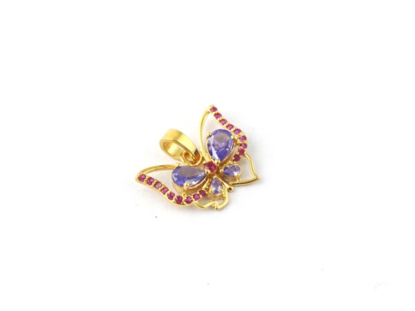 Natural Amethyst Gemstone with Ruby Butterfly 18k Yellow Gold Pendant Chain Necklace - Image 9