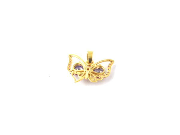 Natural Amethyst Gemstone with Ruby Butterfly 18k Yellow Gold Pendant Chain Necklace - Image 10