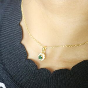 Emerald Diamond Dainty 14k Solid Gold Pendant Necklace - May Birthstone Necklace For Women