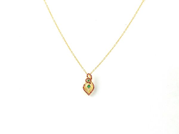 Natural Ruby with Emerald 14k Yellow Gold Pendant - Handmade July Birthstone Pendant Necklace - Image 10