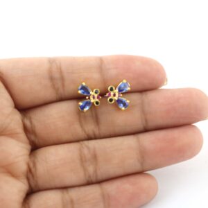 925 Sterling Silver Stud Earrings - Gemstone Dainty Earrings - Handmade Minimalist Butterfly Earrings - Birthday Gift For Her