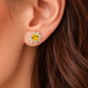 Citrine CZ Stud 925 Sterling Silver Handmade Gemstone Earrings For Her - Birthday Gift