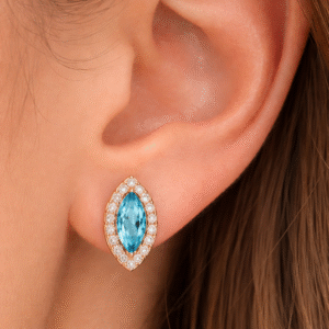 Blue Topaz Color CZ Marquise Earrings - 925 Sterling Silver Handmade Stud Earrings For Women