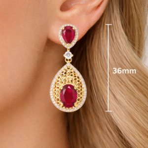 Ruby Dangle Earrings - Pear Teardrop Earrings For Women 925 Sterling Silver Handmade Jewelry