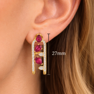 Gold Plated Pear Ruby CZ Dangle Earrings – 925 Sterling Silver CZ Dangle Jewelry