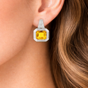 Citrine CZ Square Stud - 925 Sterling Silver Elegant Earrings For Her - Gift For Mom