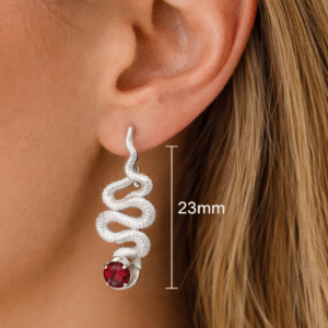 Garnet CZ Snake Shape Earrings 925 Sterling Silver Handmade Gemstone January Birthstone For Women