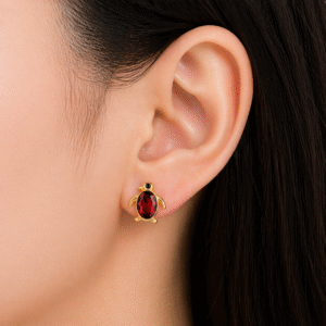 Garnet CZ Penguin Stud - 925 Sterling Silver Handmade Dainty Earrings - January Birthstone Jewelry