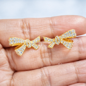 Bow Earrings - 925 Sterling Silver Cubic Zirconia Handmade Stud Earrings For Women