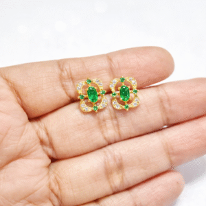 Handmade 925 Sterling Silver Emerald Cubic Zirconia Stud Earrings For Women