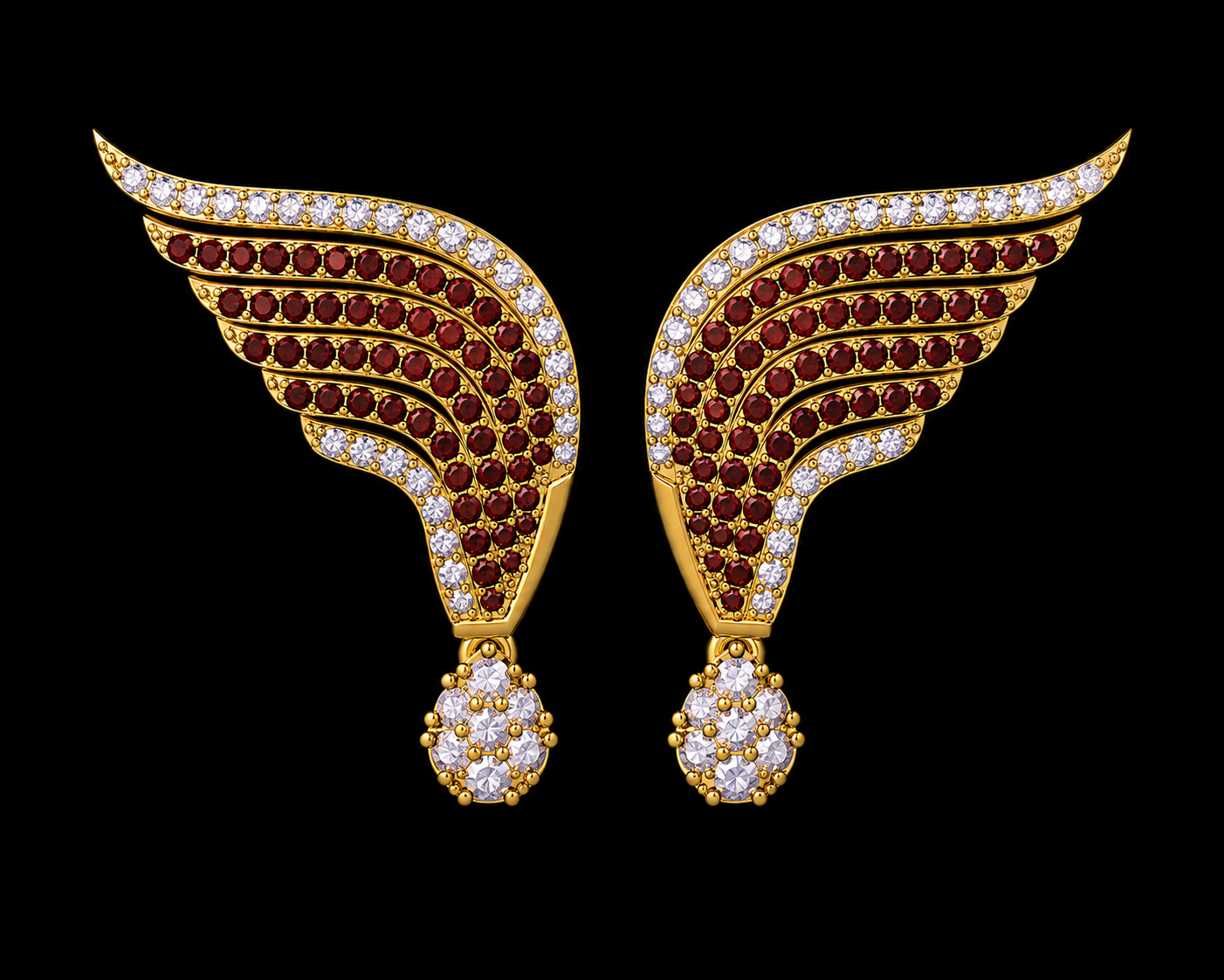 Angel Wings Drop Earrings – Red Garnet & CZ Gold Plated 925 Sterling Silver 18k Gold Plated Anniversary Gift - Image 3