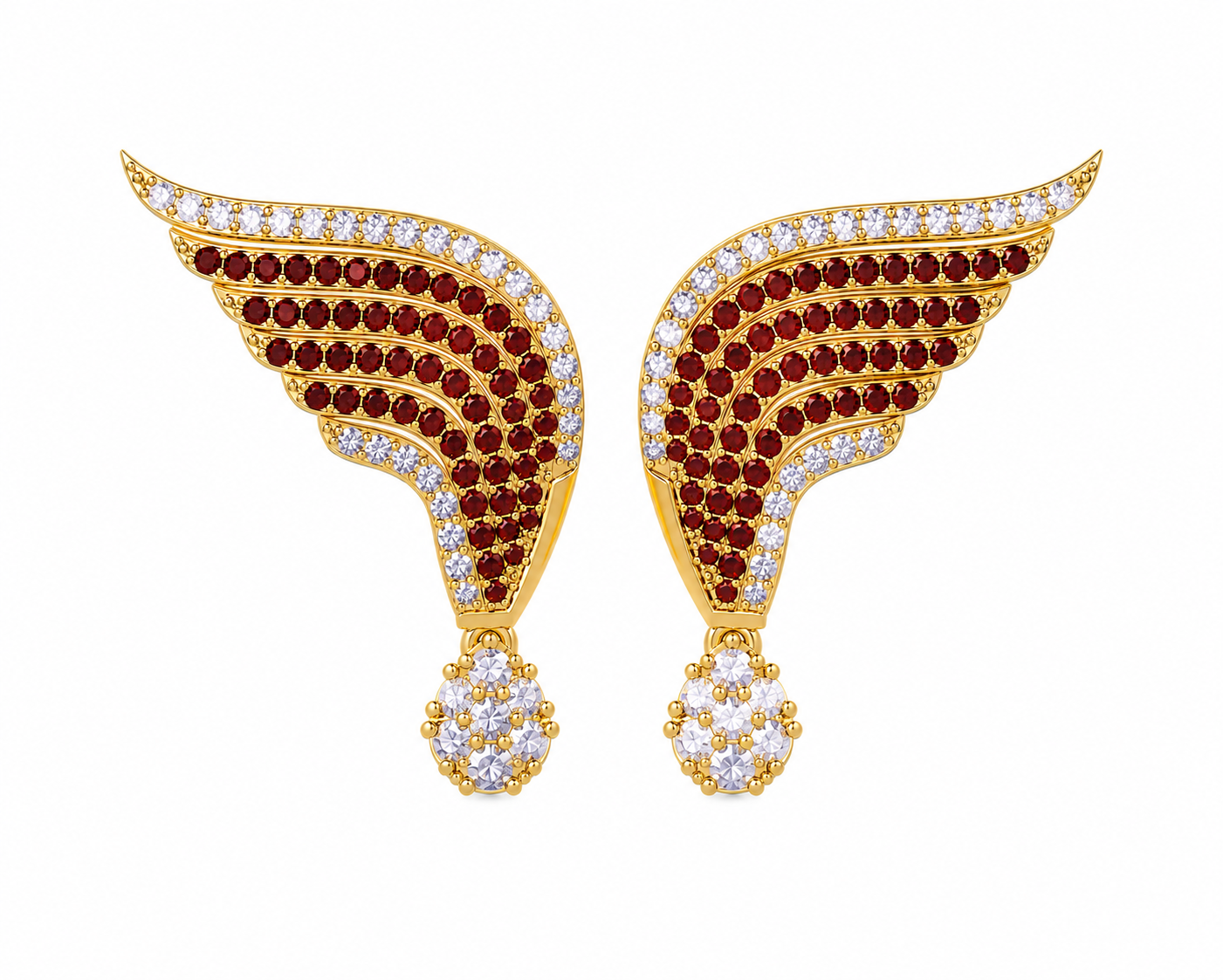 Angel Wings Drop Earrings – Red Garnet & CZ Gold Plated 925 Sterling Silver 18k Gold Plated Anniversary Gift - Image 2