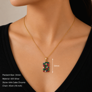 925 Sterling Silver Gold Plated Gemstone Pendant Necklace – Octagon Design Women's Birthday Gift