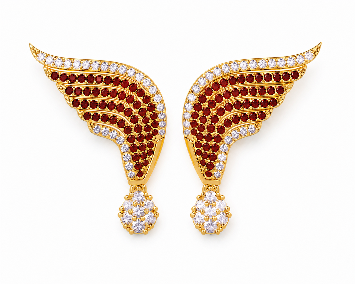 Angel Wings Drop Earrings – Red Garnet & CZ Gold Plated 925 Sterling Silver 18k Gold Plated Anniversary Gift - Image 6