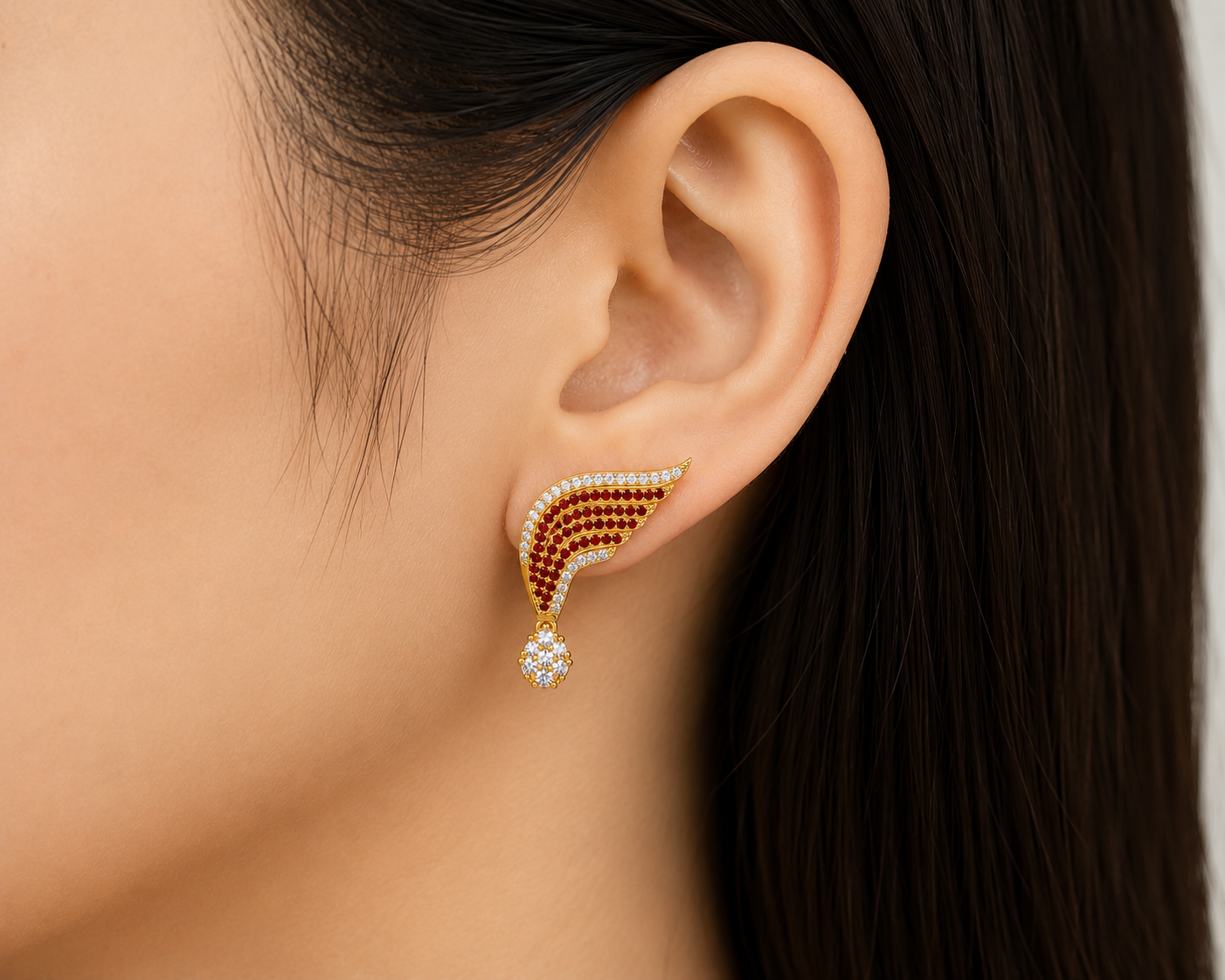 Angel Wings Drop Earrings – Red Garnet & CZ Gold Plated 925 Sterling Silver 18k Gold Plated Anniversary Gift